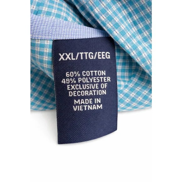 Chaps Men’s XXL Short Sleeve Button Down Shirt Blue Green Check Cotton Blend 2XL - Picture 5 of 6